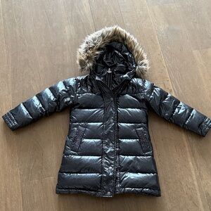 Appaman long down girls coat glitter silver grey black shimmer size 6